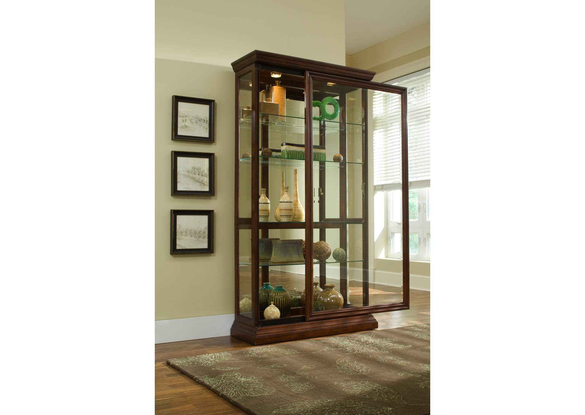 Lighted Sliding Door 4 Shelf Curio Cabinet in Cherry Brown image 6