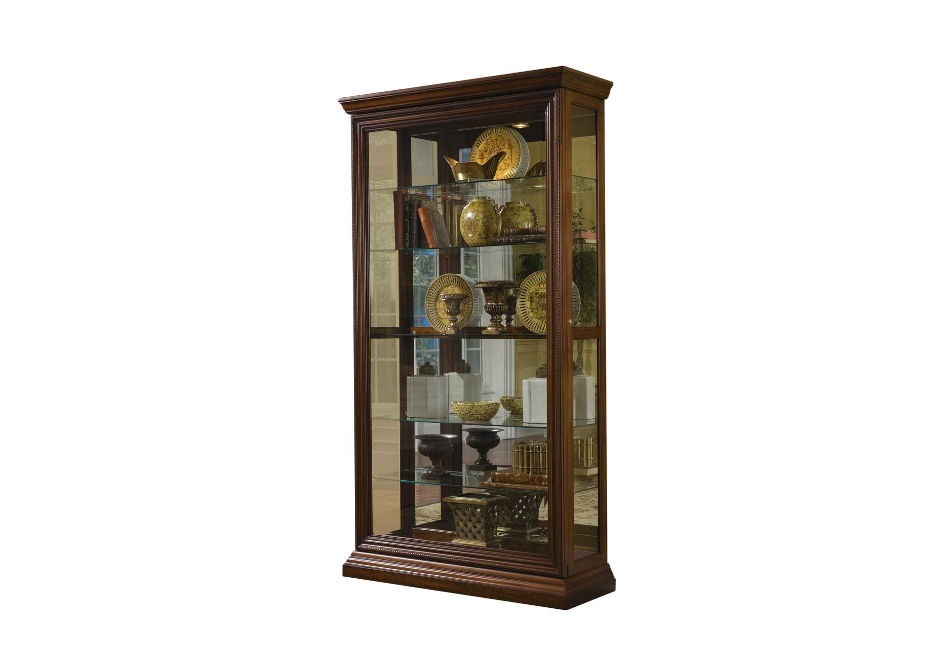 Edwardian 5 Shelf Sliding Door Curio Cabinet in Oak Brown image 3