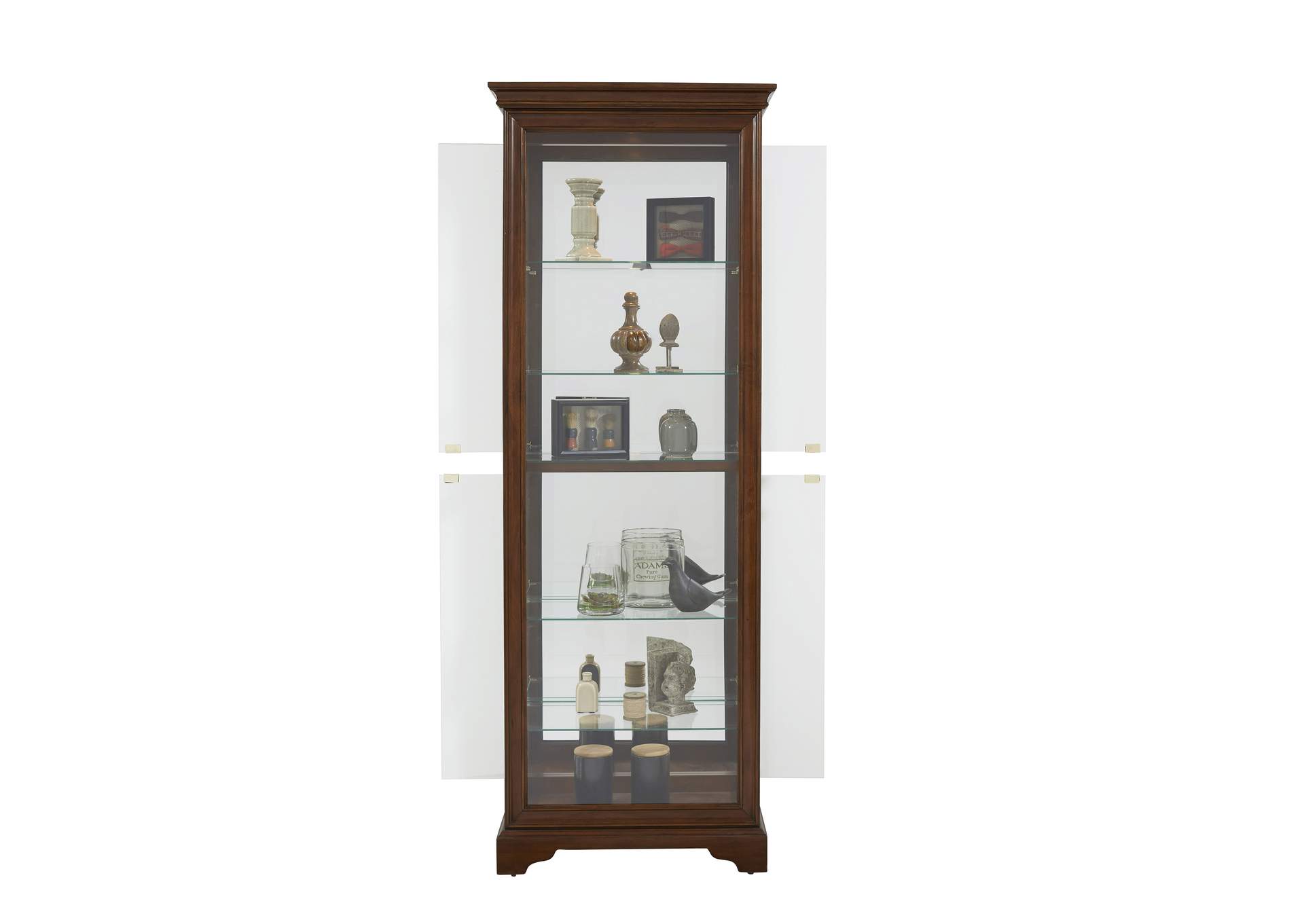 Mirrored 5 Shelf Gallery Curio Cabinet in Oak Brown image 4