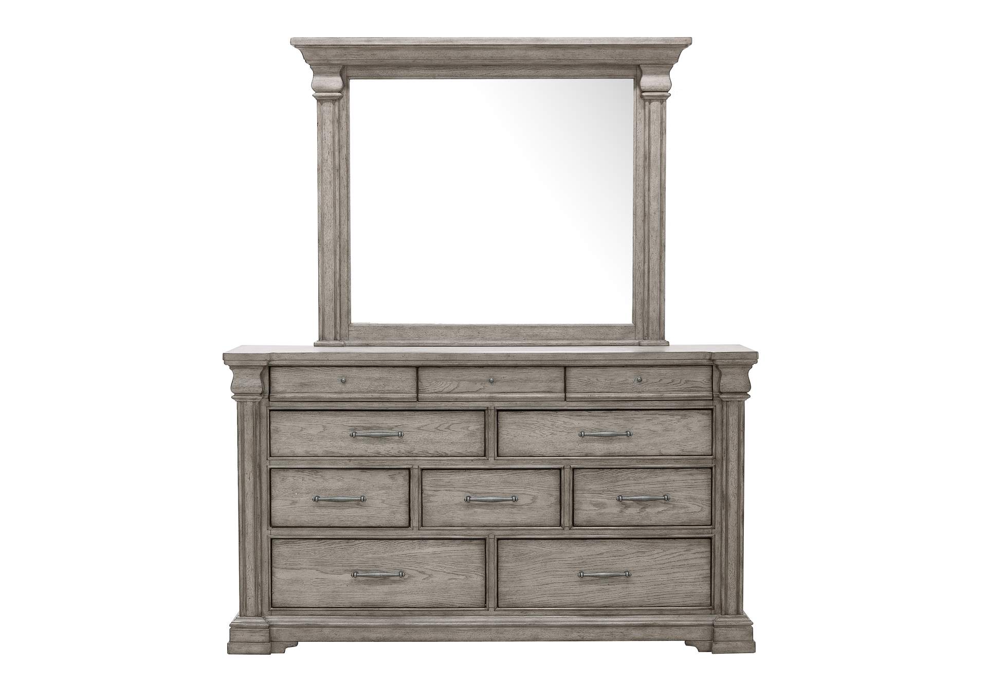 Madison Ridge 10 Drawer Dresser and Framed Mirror in Heritage Taupe image 1
