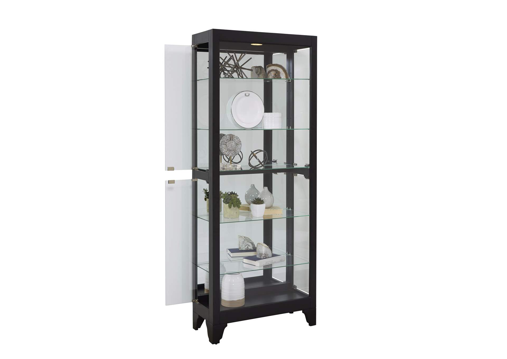Lighted Gallery Style 5 Shelf Curio Cabinet in Onyx Black image 4