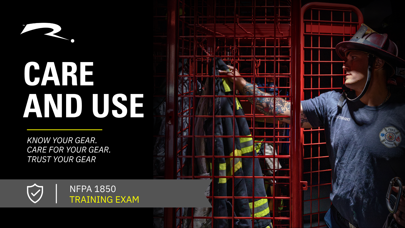 Firefighter turnout gear, helmet and gloves representing proper PPE care, inspection and use