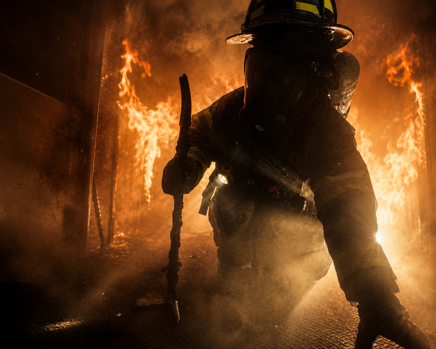 Firefighter demonstrating crawling mobility in Ricochet Maximum Mobility turnout gear