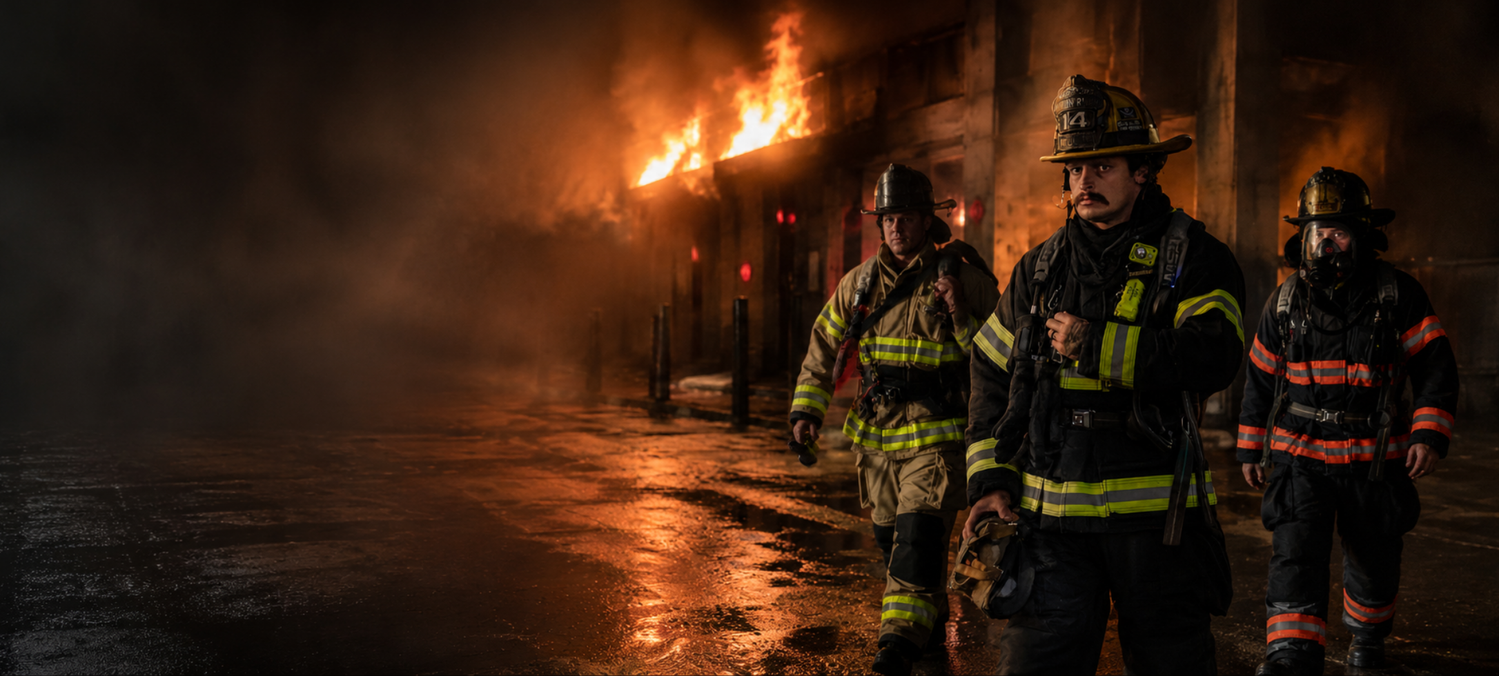 Firefighters wearing Ricochet non-PFAS structural turnout gear