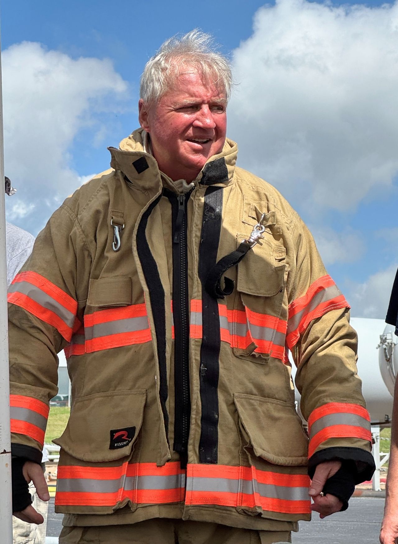 Close-up of Ricochet PFAS-free turnout gear showing durable stitching and ergonomic design.