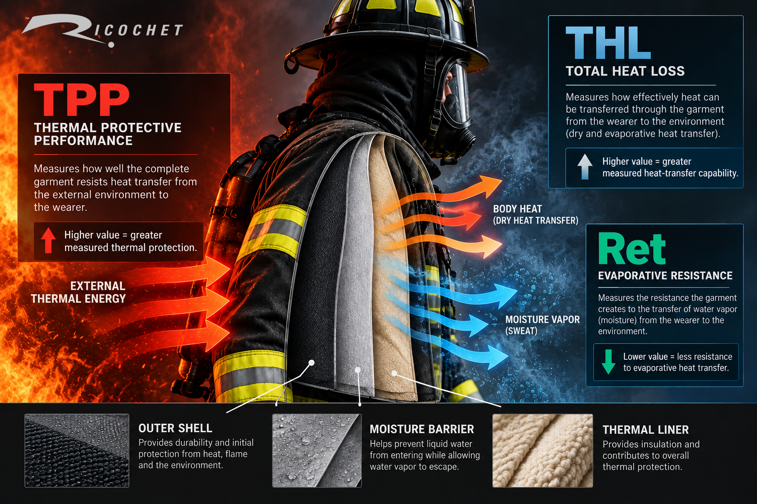 Ricochet firefighter thermal protection infographic