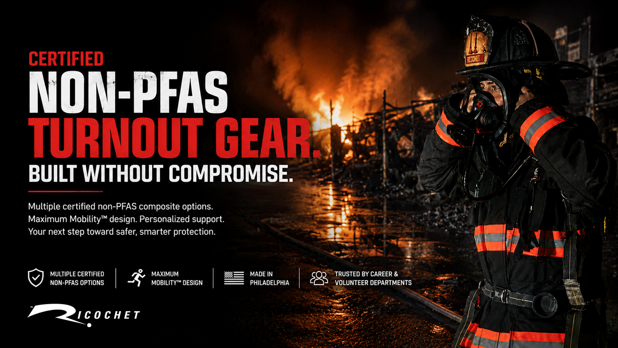 Certified non-PFAS Ricochet turnout gear built without compromise