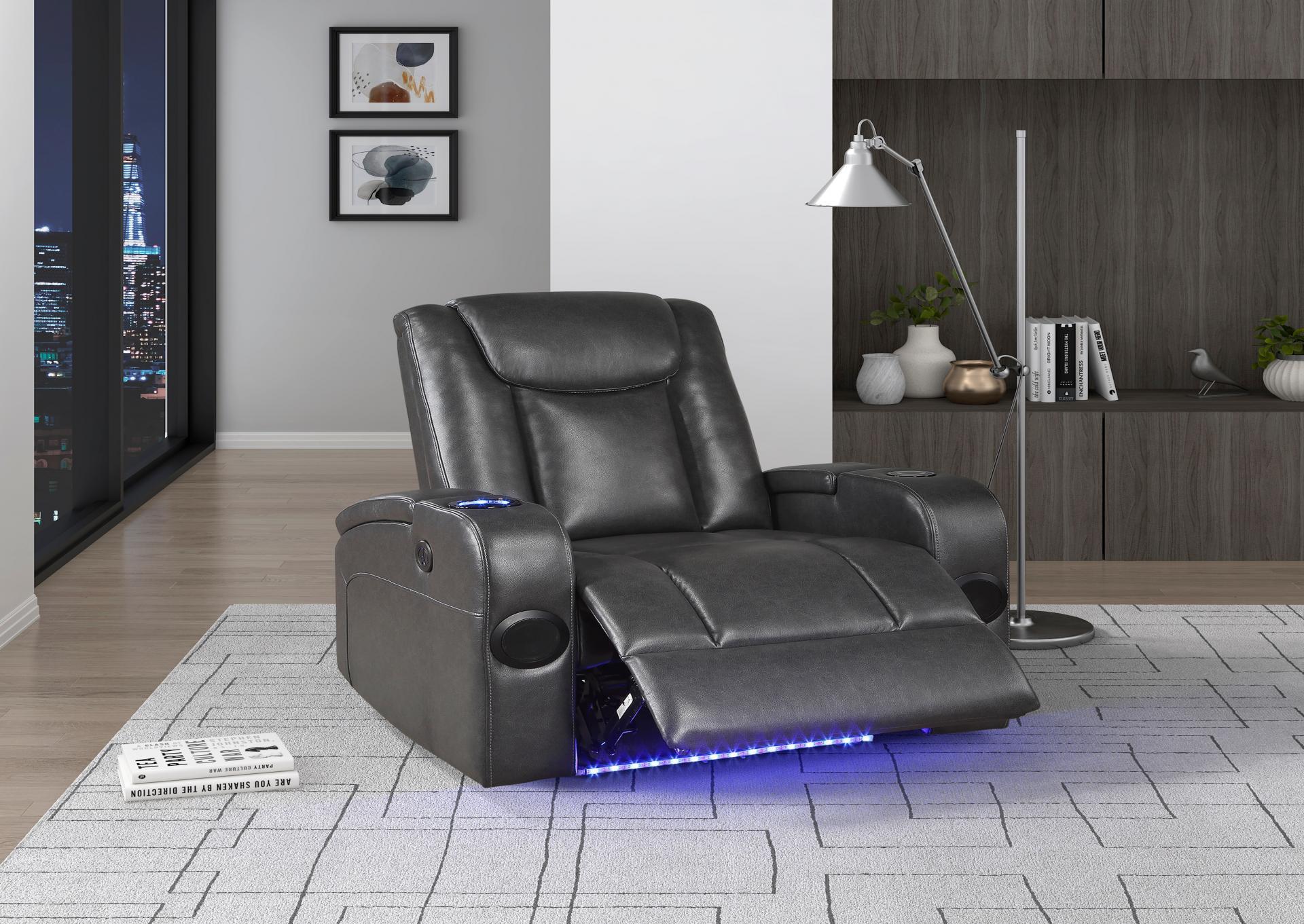 Power Recliner w/ Speakers,  Wireless Charger, Cooling Cupholder, LED Lighting USB & Storage Arms