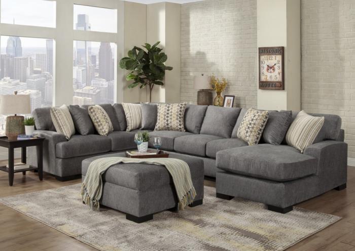 Derby Large "U" Sectional Right Chaise in Gull image 1