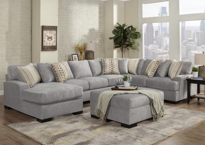 Derby Large "U" Sectional Left Chaise in Alton Silver image 1