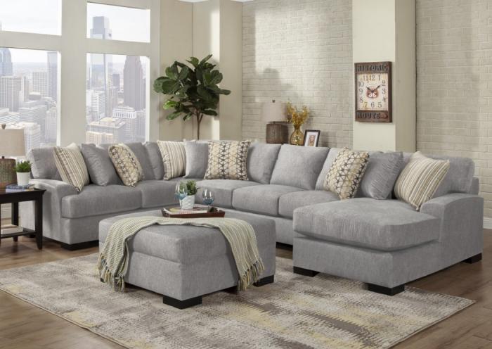 Derby Large "U" Sectional Right Chaise in Alton Silver image 1