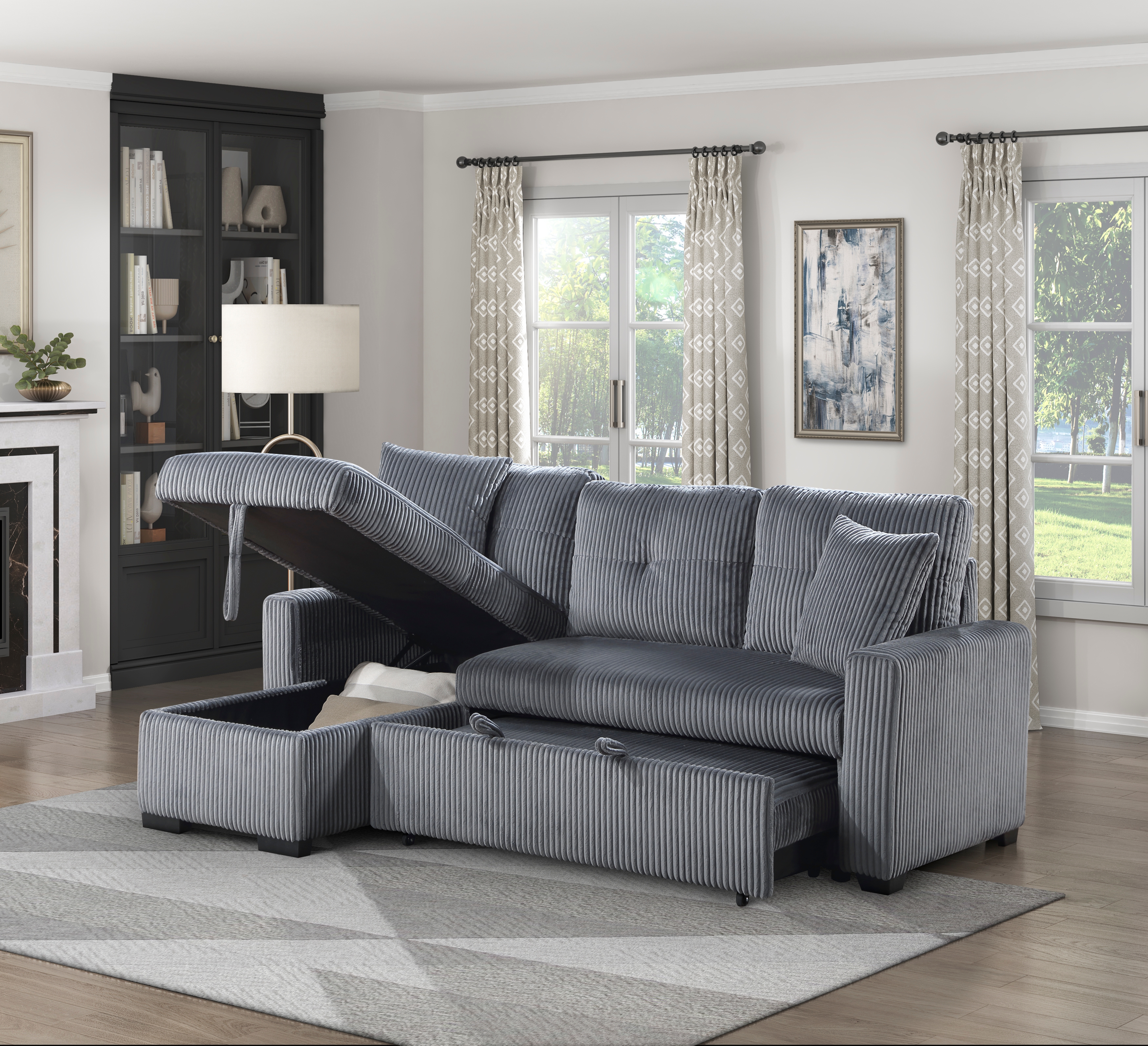 Rhett Reversible Sectional with Pull-out Sleeper and Hidden Storage in Dark Gray image 1