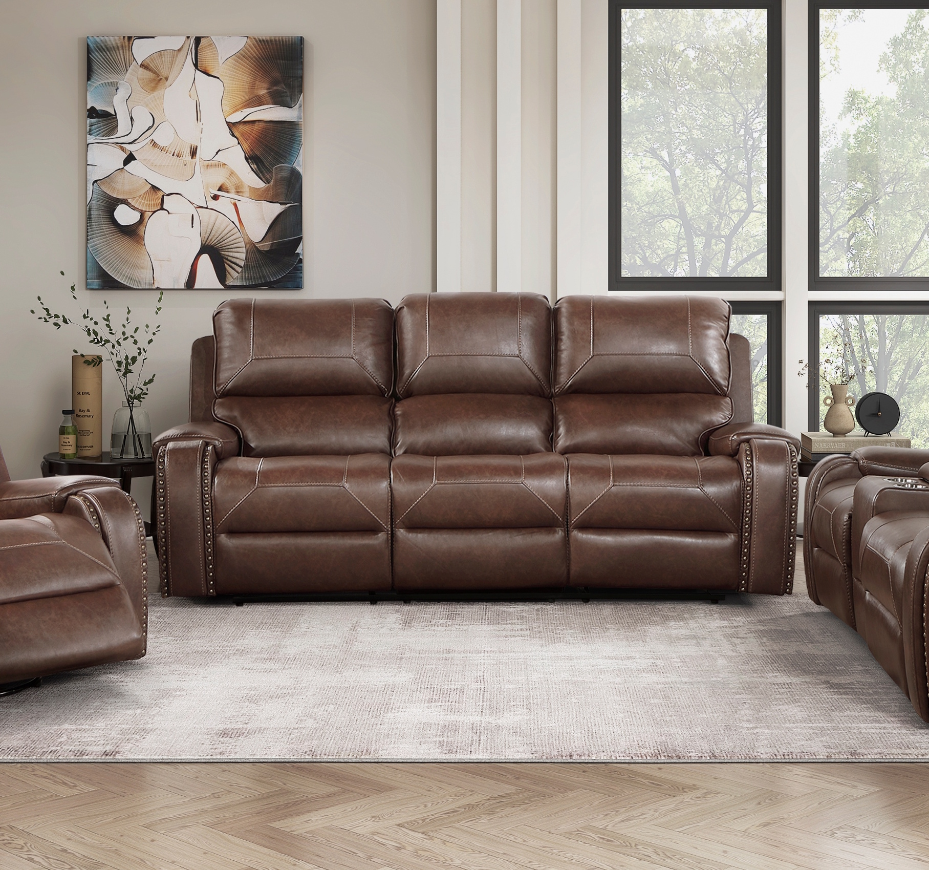 Newnan Double Reclining Sofa with Center Drop-Down Cup Holders, Receptacles and USB Ports image 1