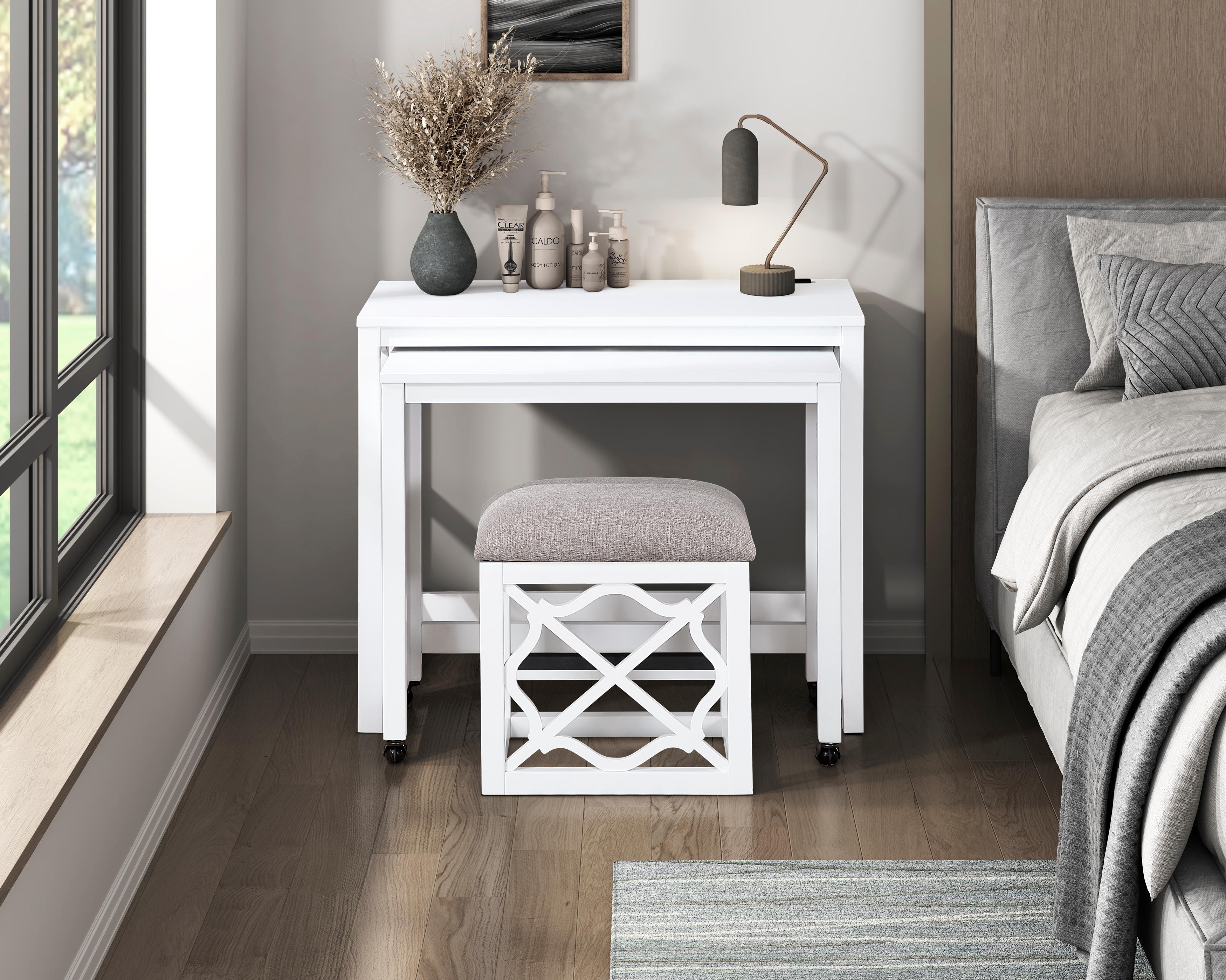 Salinas 3pc Desk Set w/Stool White image 1