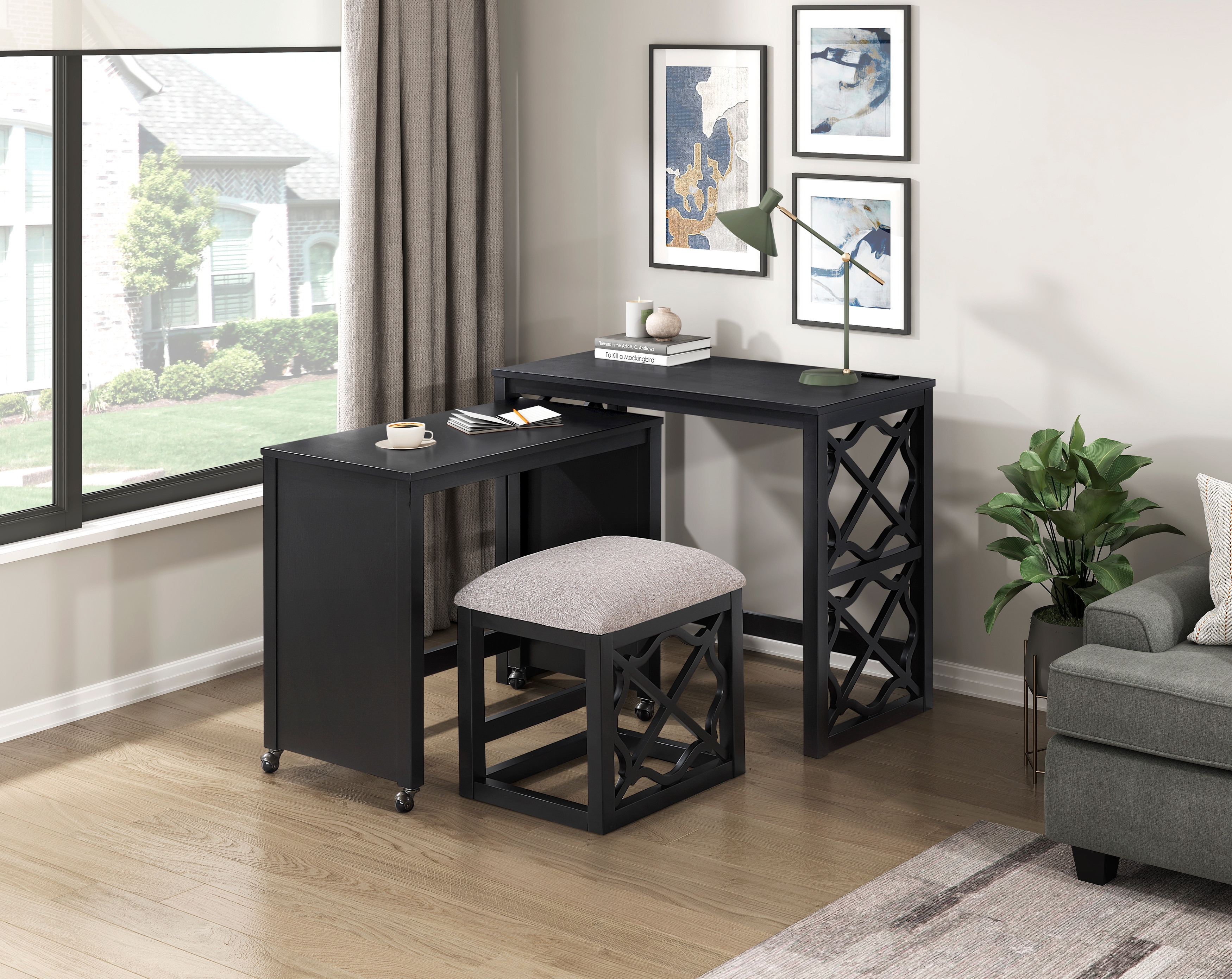 Salinas 3pc Desk Set w/Stool Black image 1