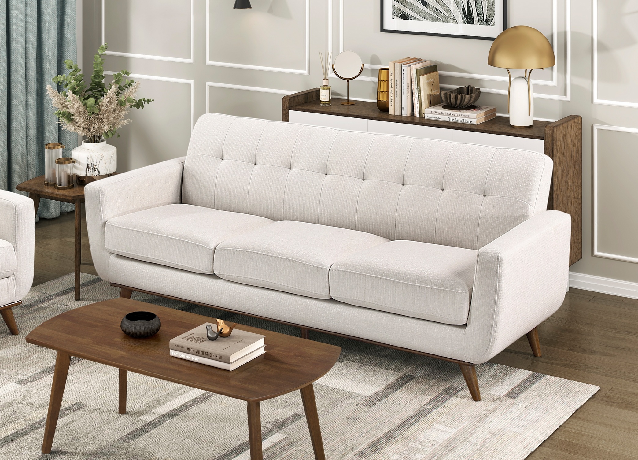 Martina Beige Mid-Century Sofa 