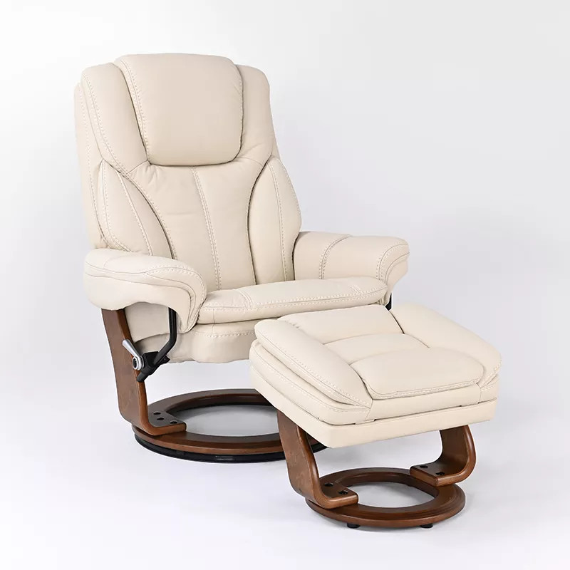 Hana Modern Leather Recliner w/Storage Ottoman in Ivory