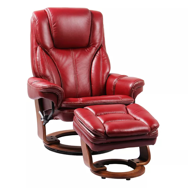 Hana Modern Leather Recliner w/Storage Ottoman in Ruby image 1