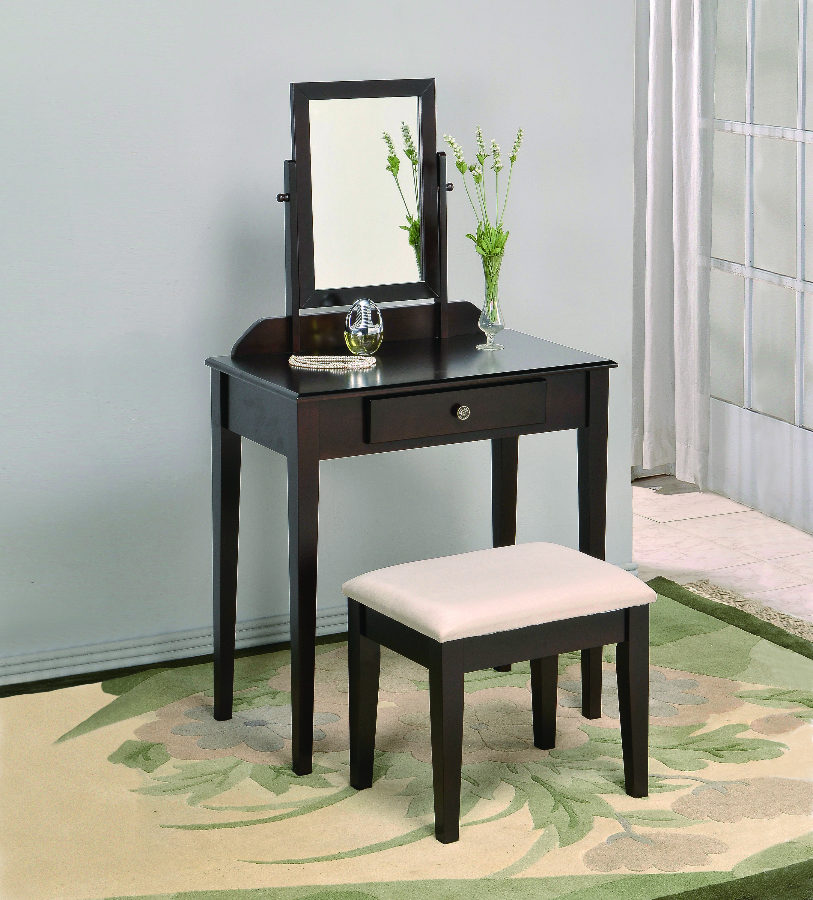 Espresso Vanity & Stool Set
