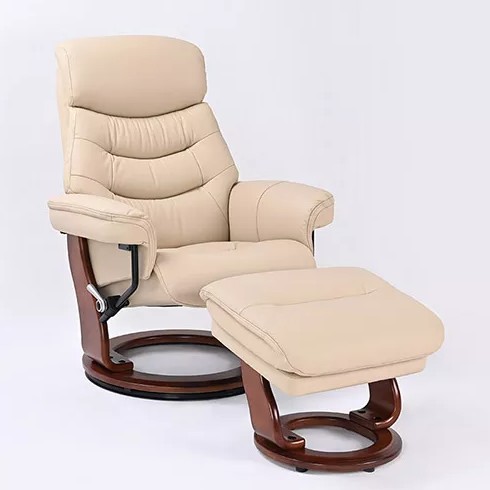 Happy Modern Leather Recliner W/ Storage Ottoman in Taupe image 1