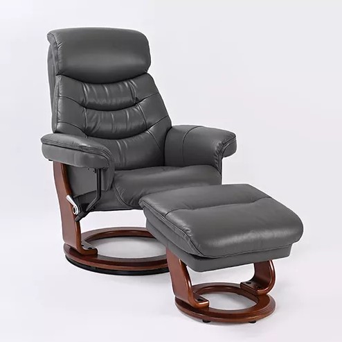 Happy Modern Leather Recliner w/Storage Ottoman in Iron Grey