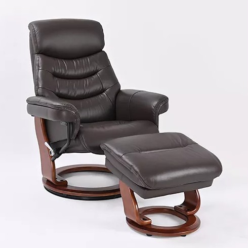 Happy Modern Leather Recliner W/ Storage Ottoman in Kona Brown