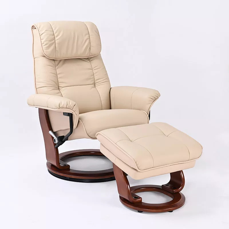 Ventura Modern Recliner w/Storage Ottoman in Taupe Leather image 1