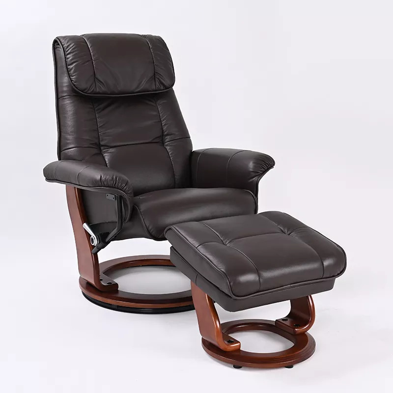 Ventura Modern Leather Recliner w/Storage Ottoman in Kona Brown image 1