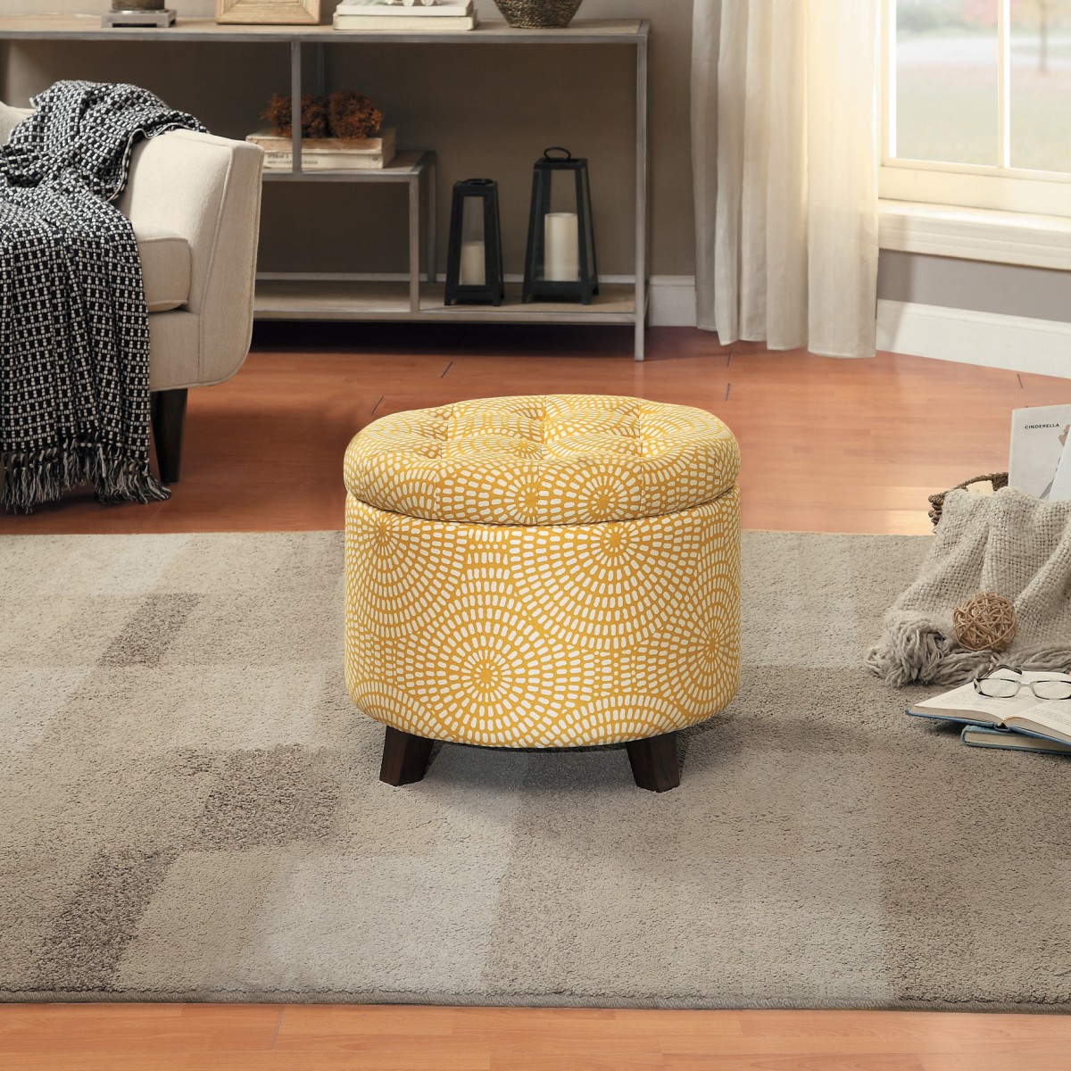 Cleo Yellow Storage Ottoman image 1