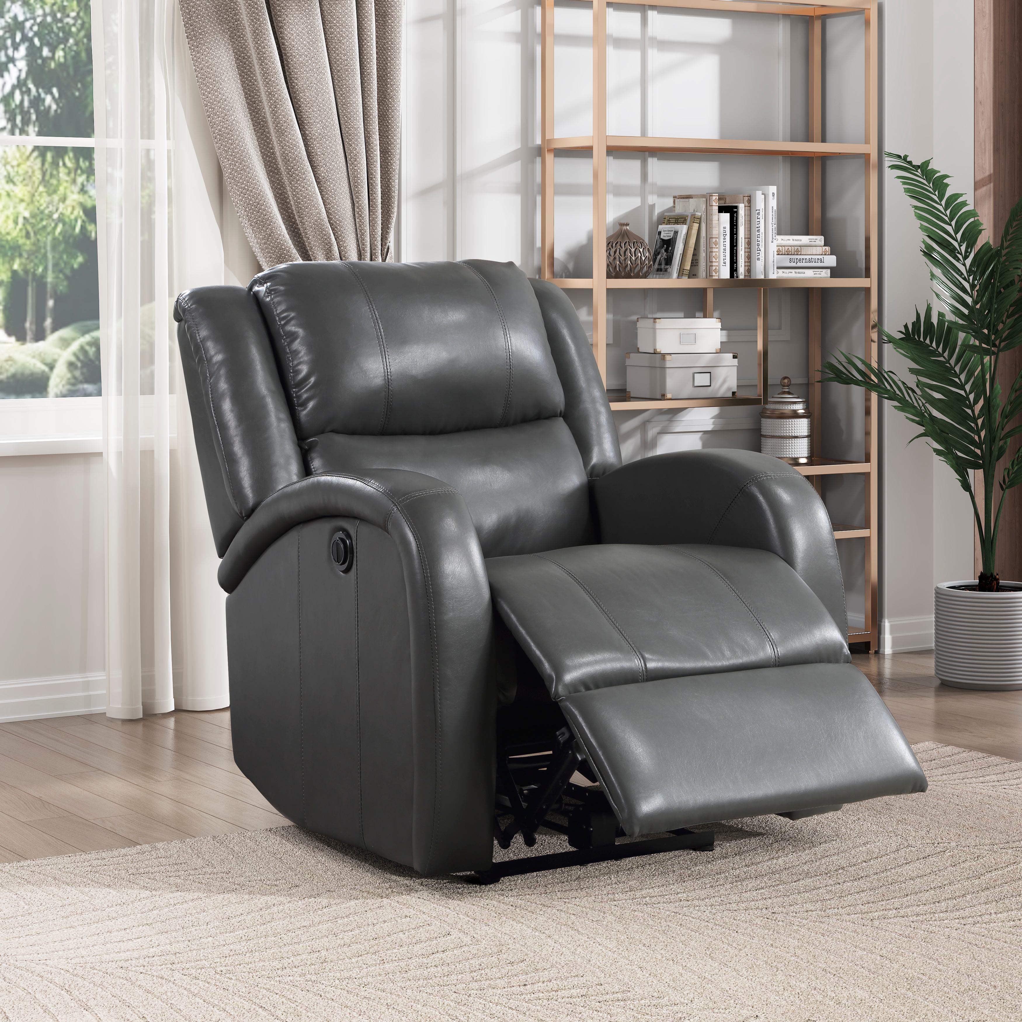 Foxcroft Power Recliner DGray Faux Leather image 1