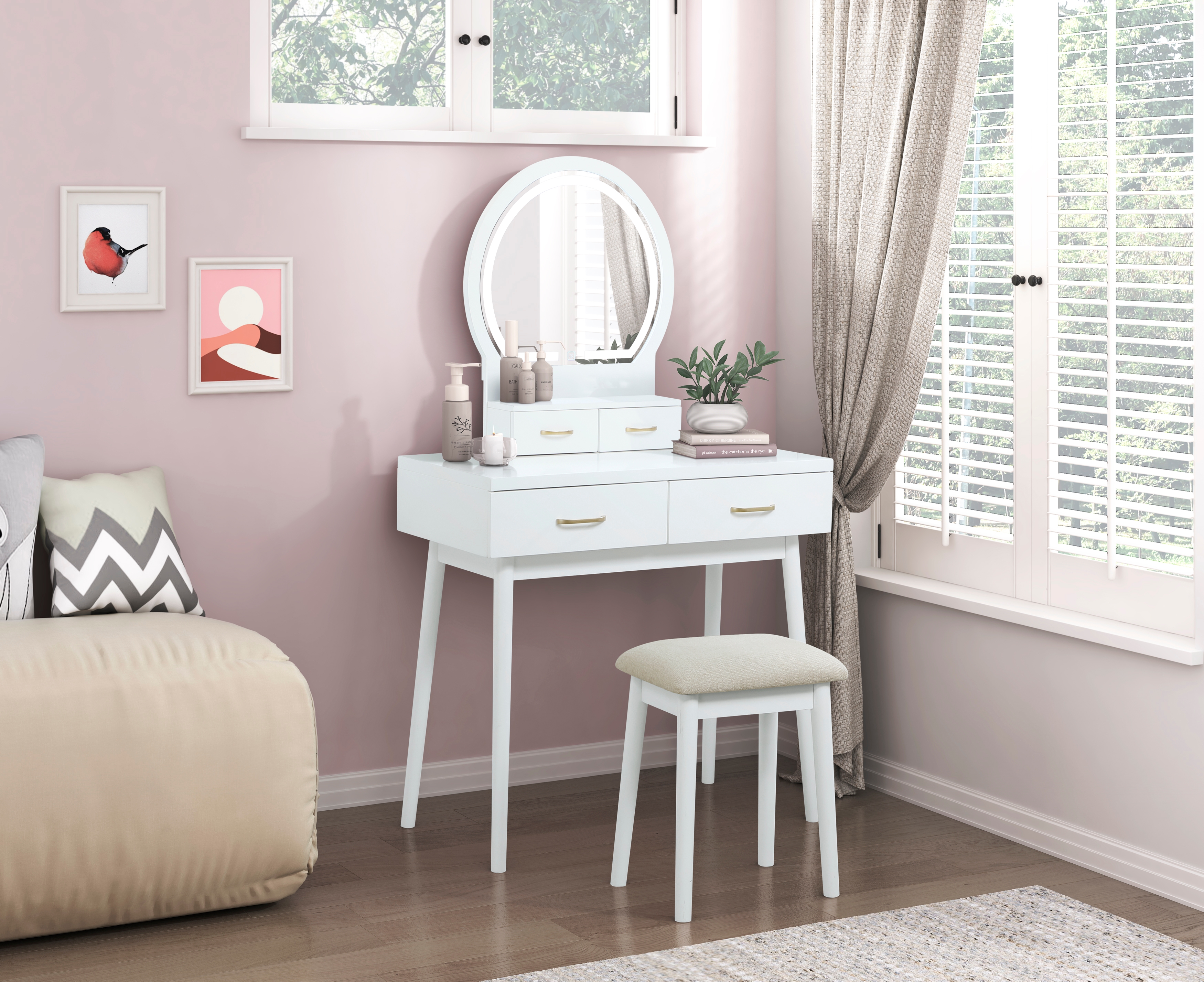 Camilla White Vanity With LED Mirror image 1
