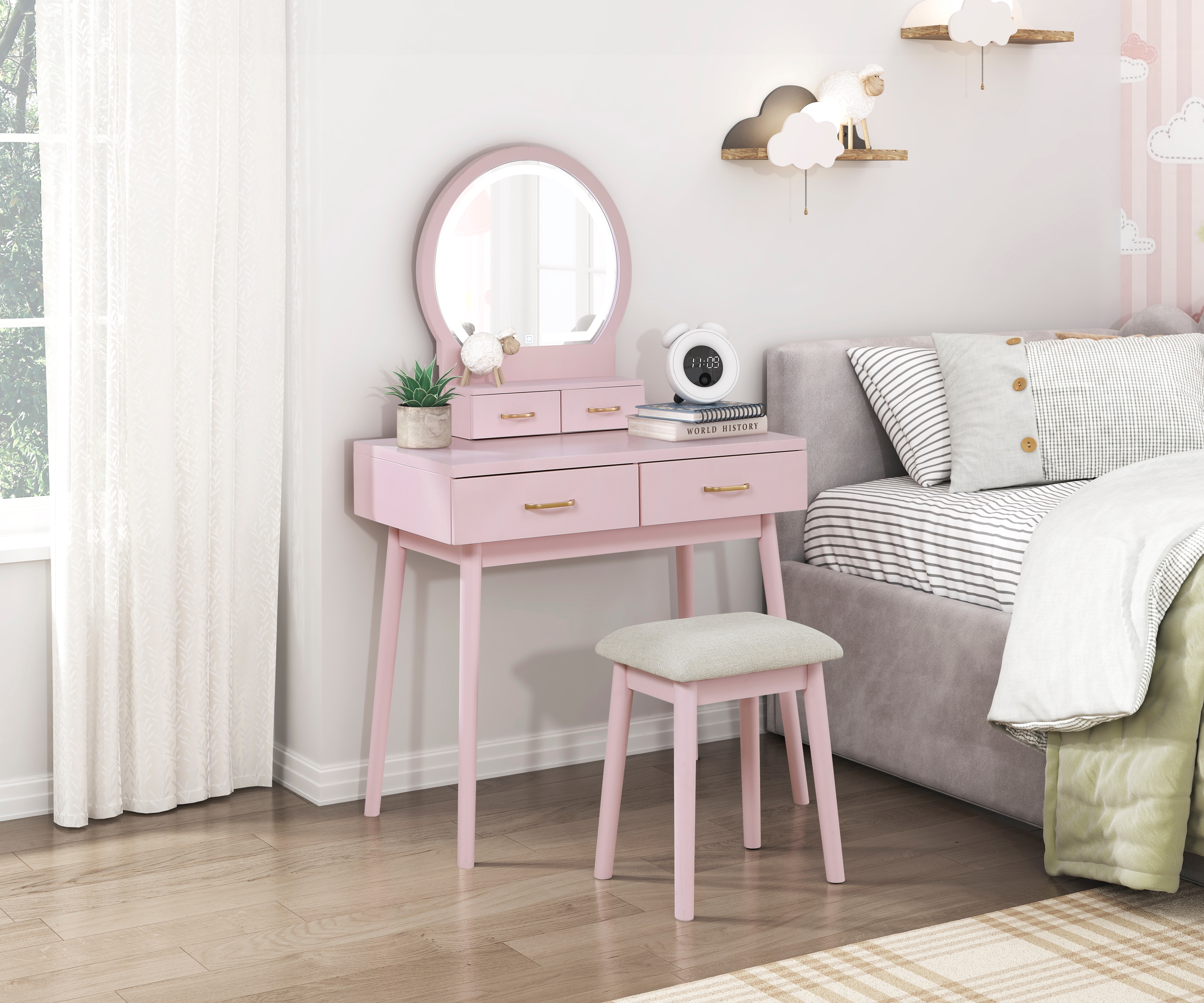 Camilla Pink Vanity With LED Mirror image 1