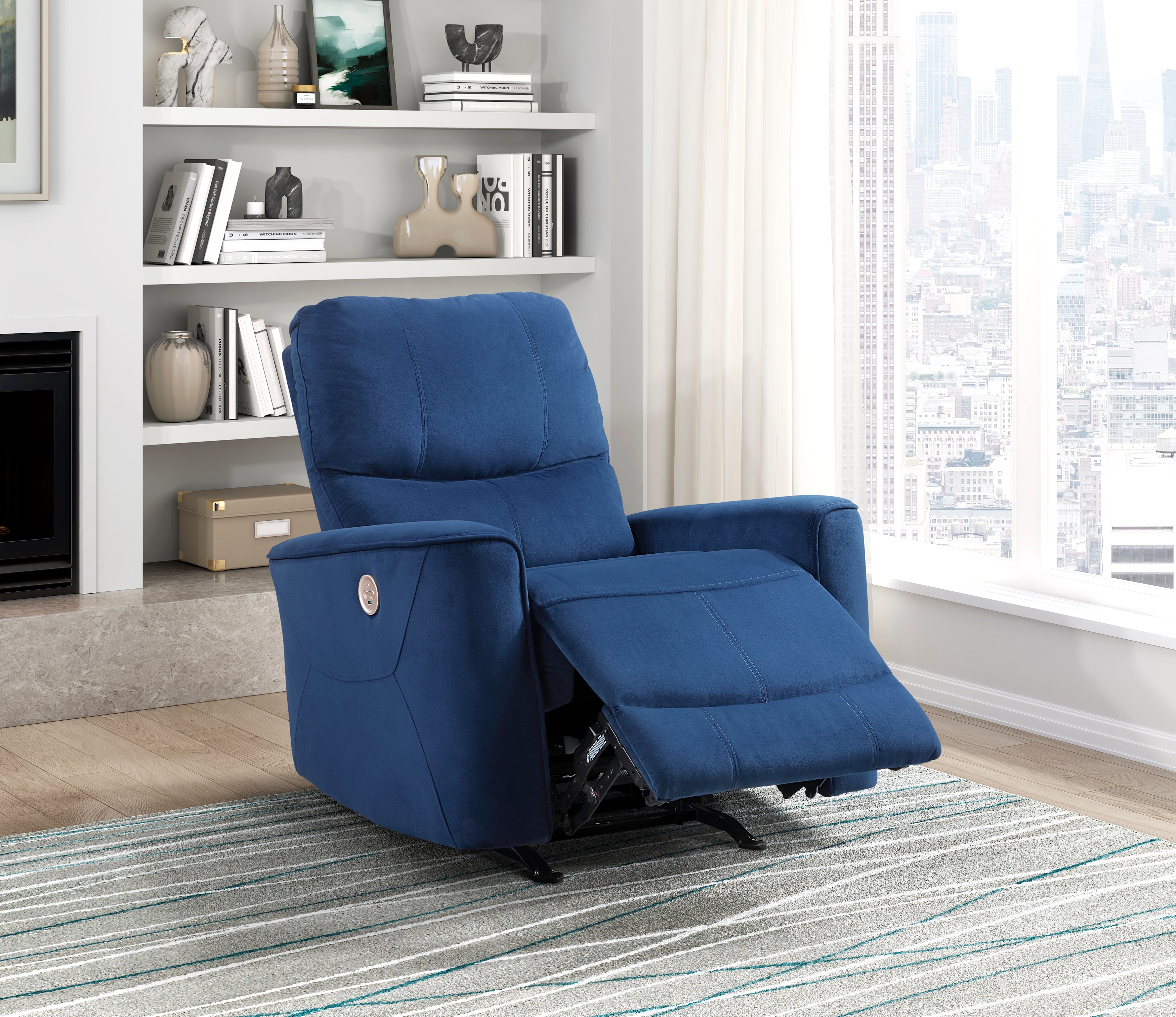 Velma Navy Blue Power Rocker Recliner image 1