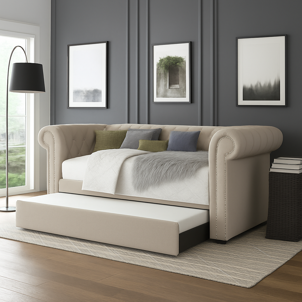 Beige Twin Daybed With Trundle