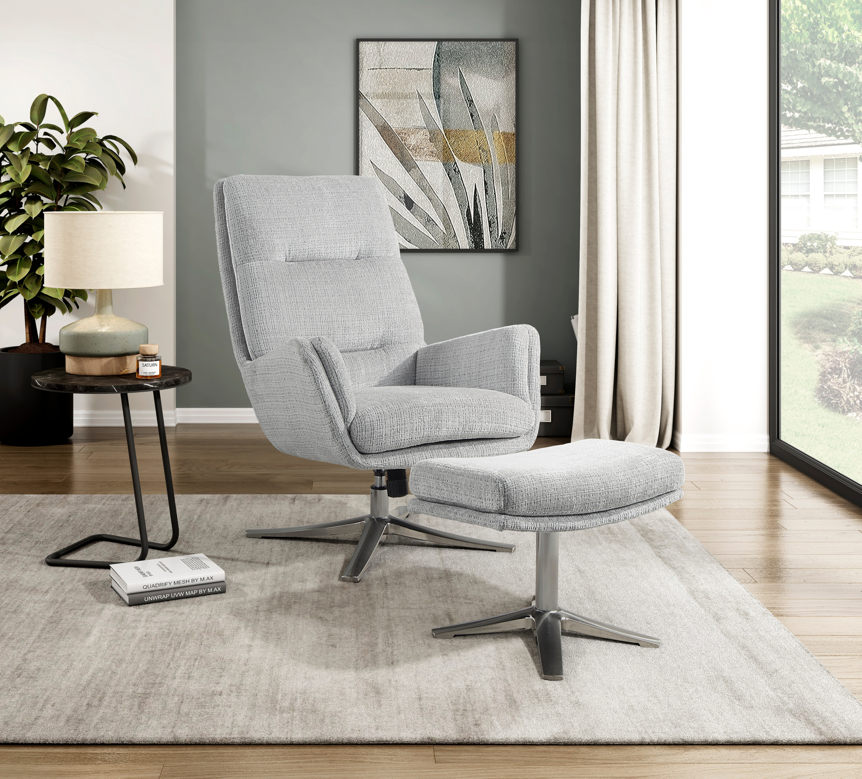 Parker Gray Swivel Chair With Ottoman image 1