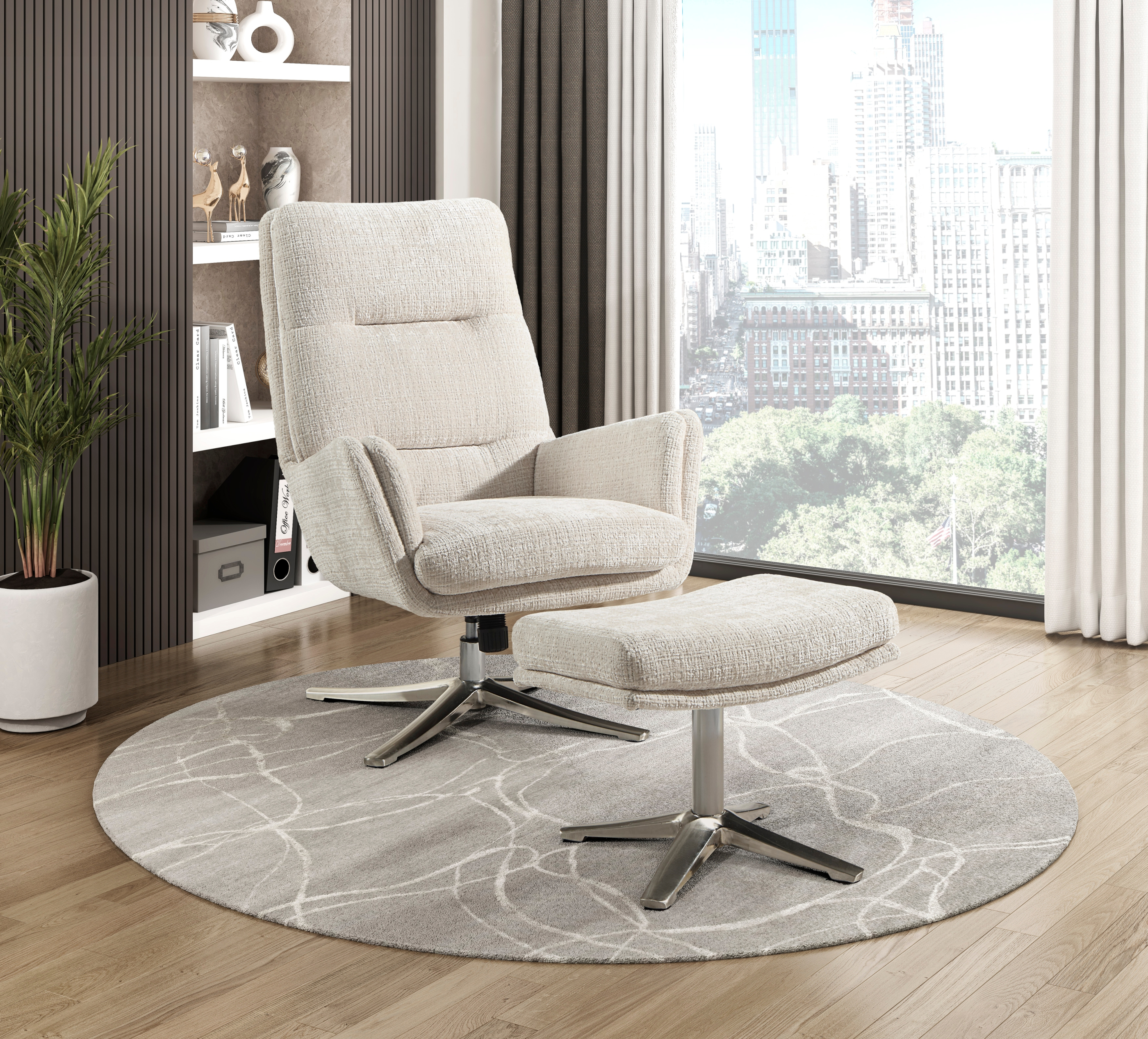 Parker Beige Swivel Chair With Ottoman image 1