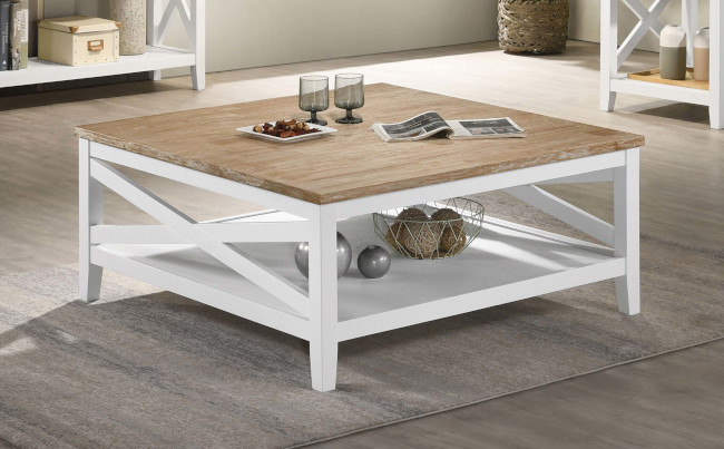 Hollis Square Wood Coffee Table With Shelf Brown and White image 1