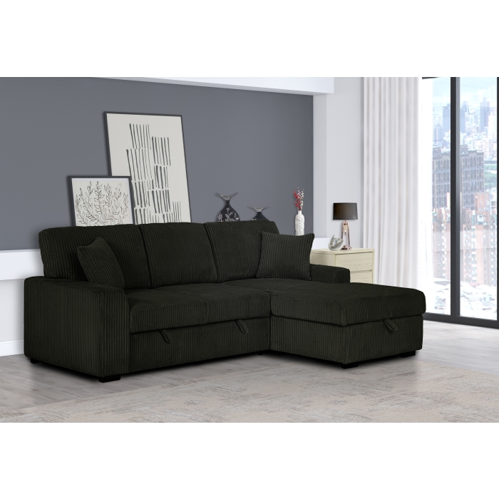 Chunky Black Sleeper Sofa With Right Chaise image 1