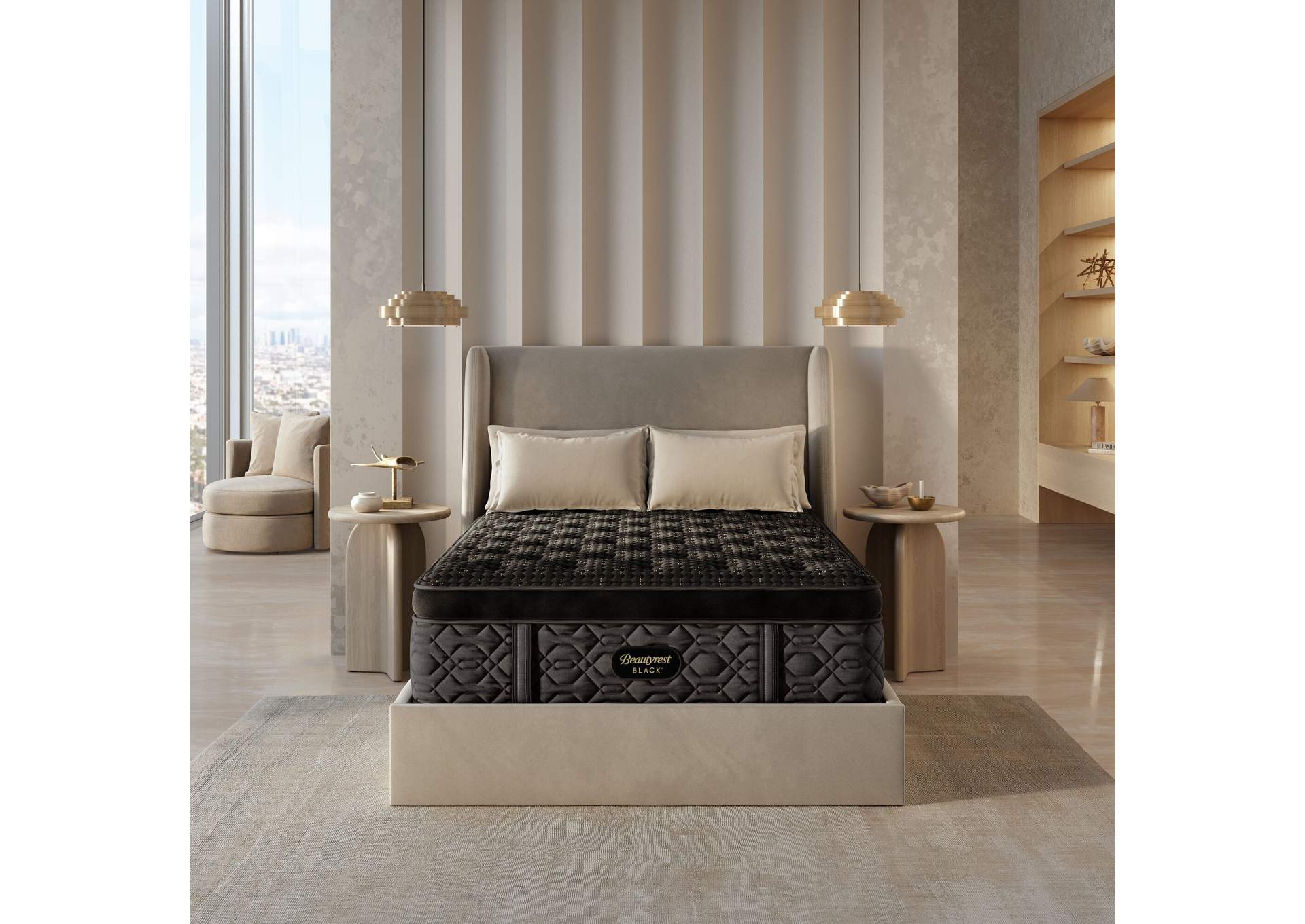 Beautyrest Black Series Four 17.25" Plush Summit Pillow Top Mattress Low Profile Set - Queen image 1