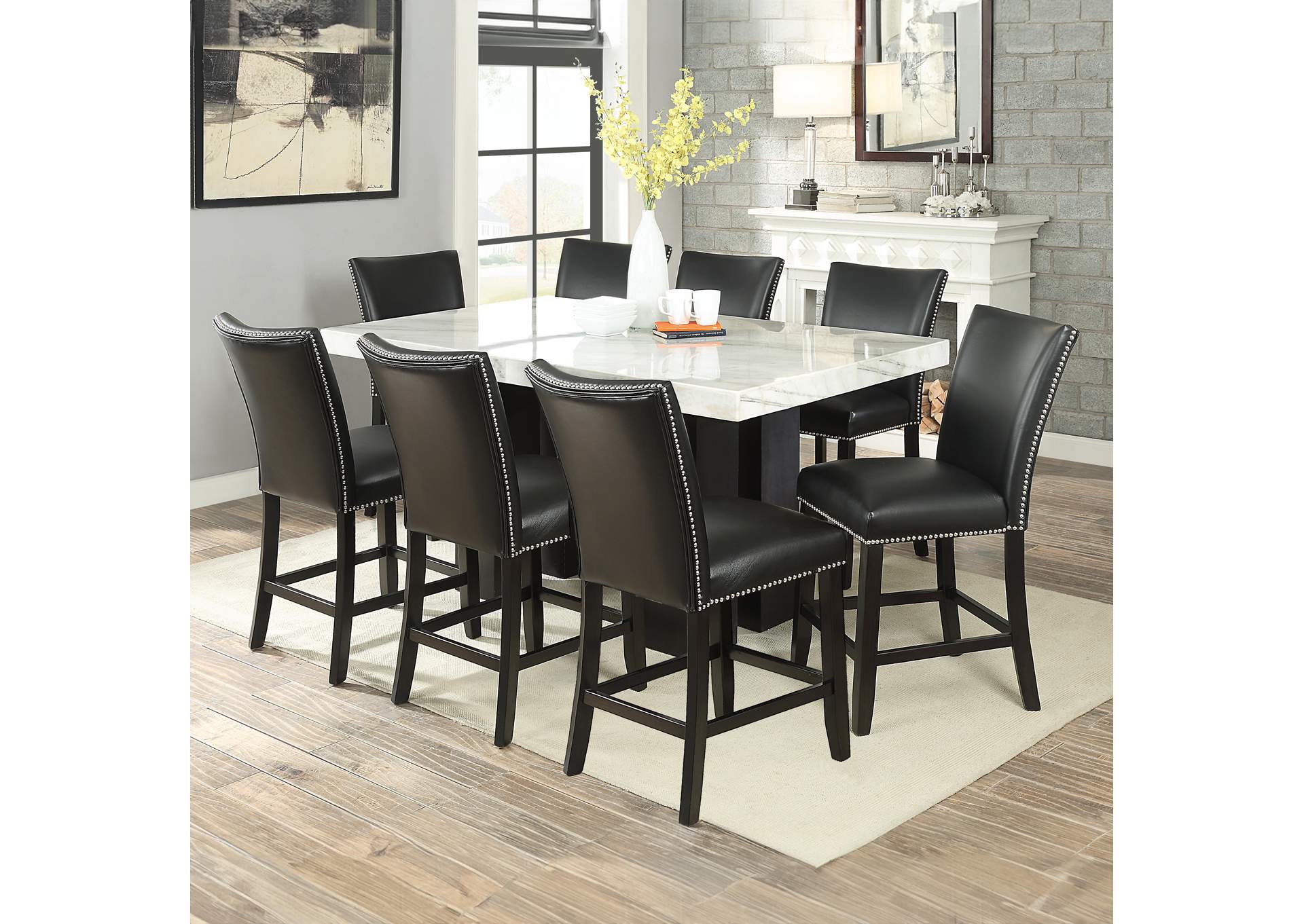 Camila 9-Piece Rectangle Counter Set Black Chair image 1