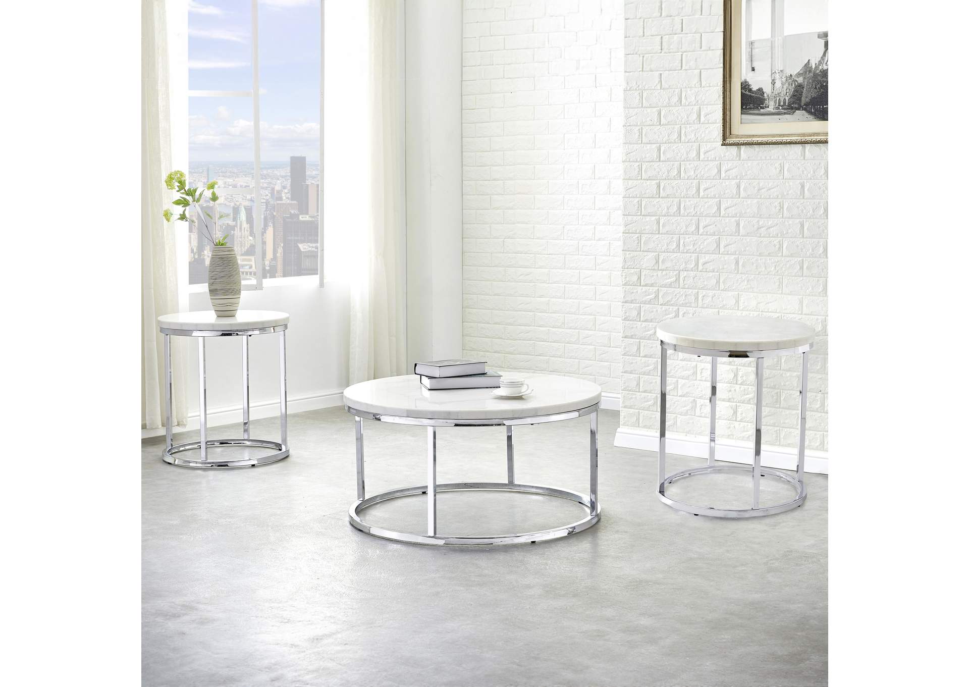 Echo White 3-Piece Marble Occasional Set image 1