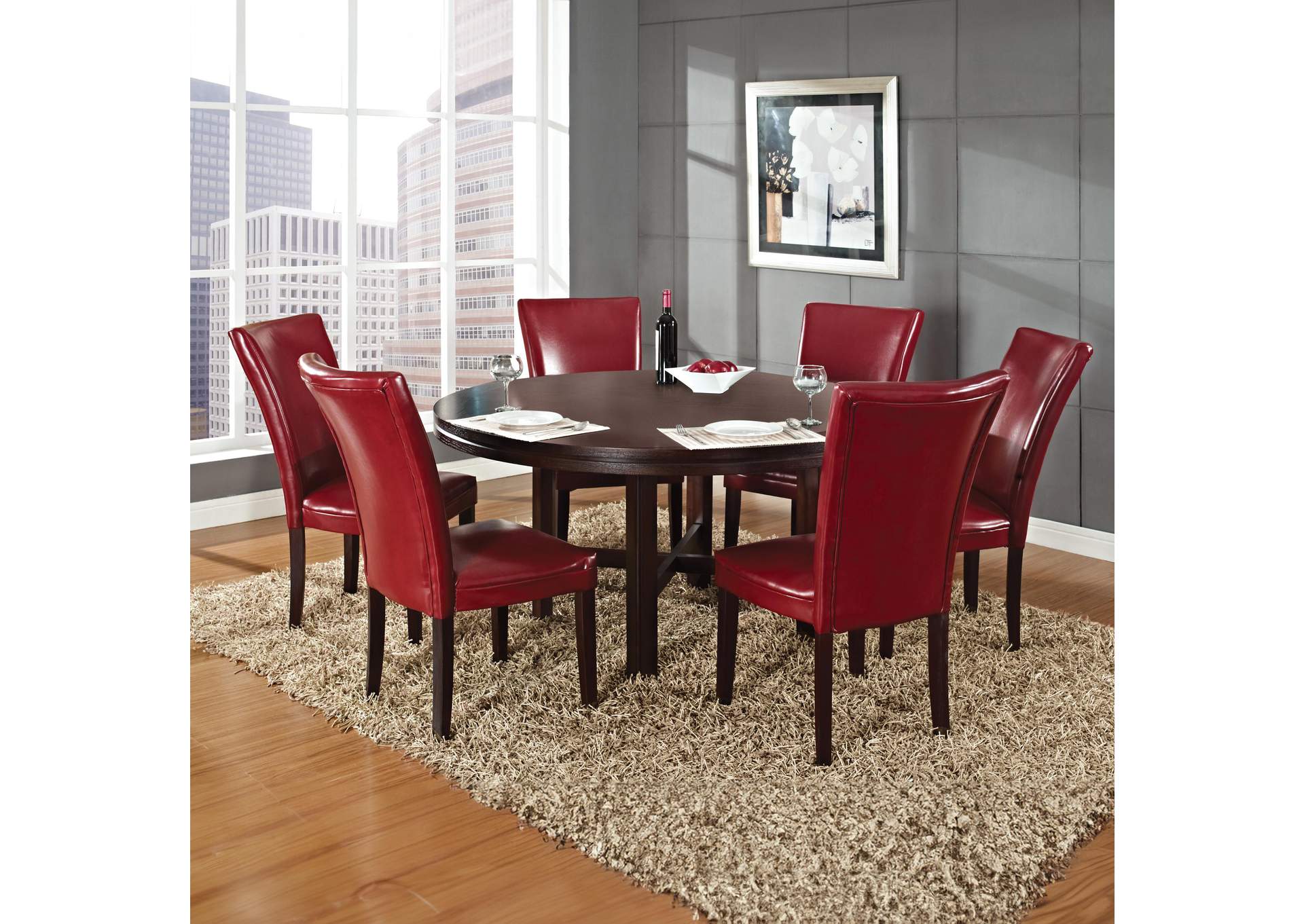 Hartford 72In Dining Set 7 Piece with Red Chairs image 1
