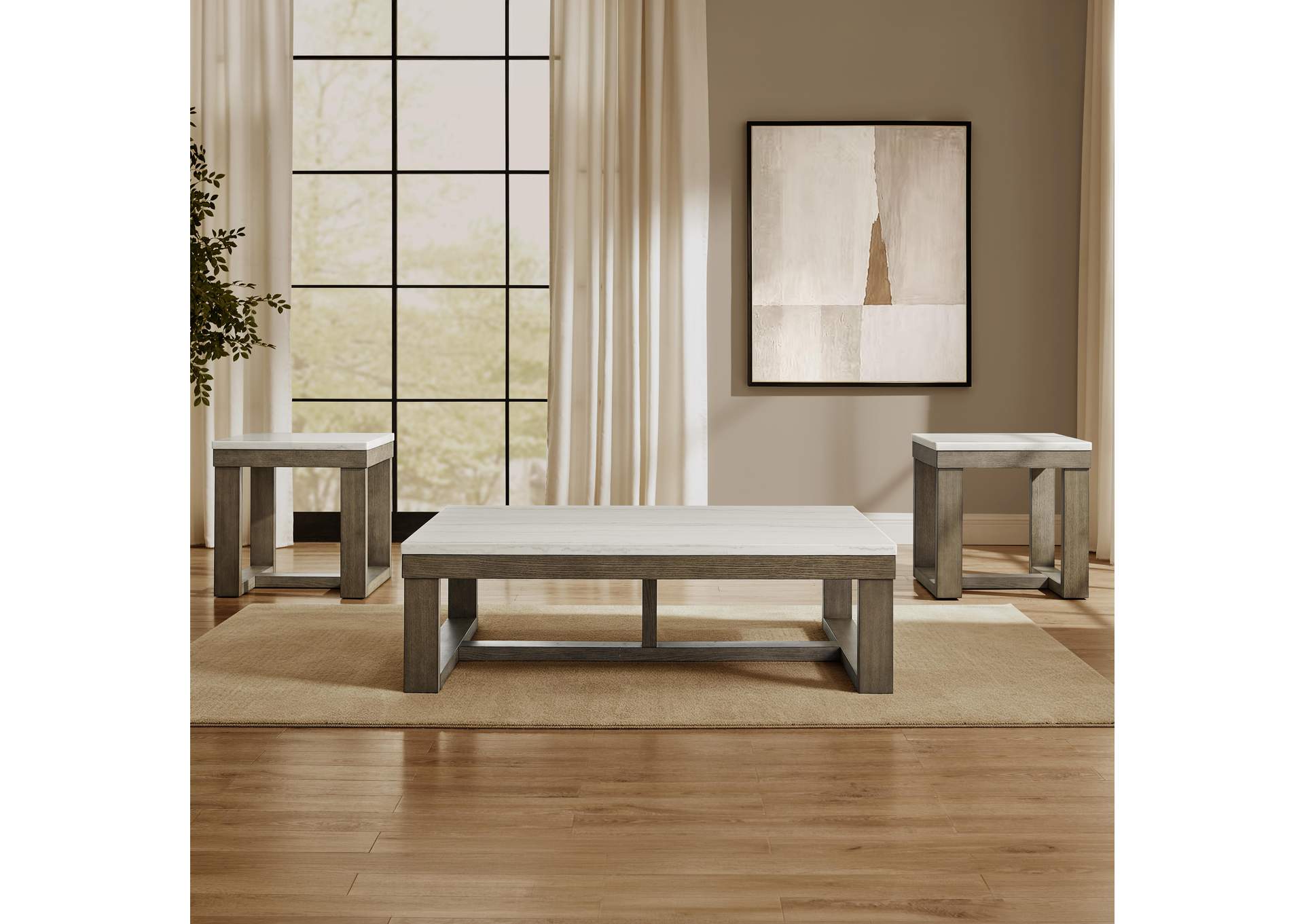 Calla White 3-Piece Marble Occasional Set image 1