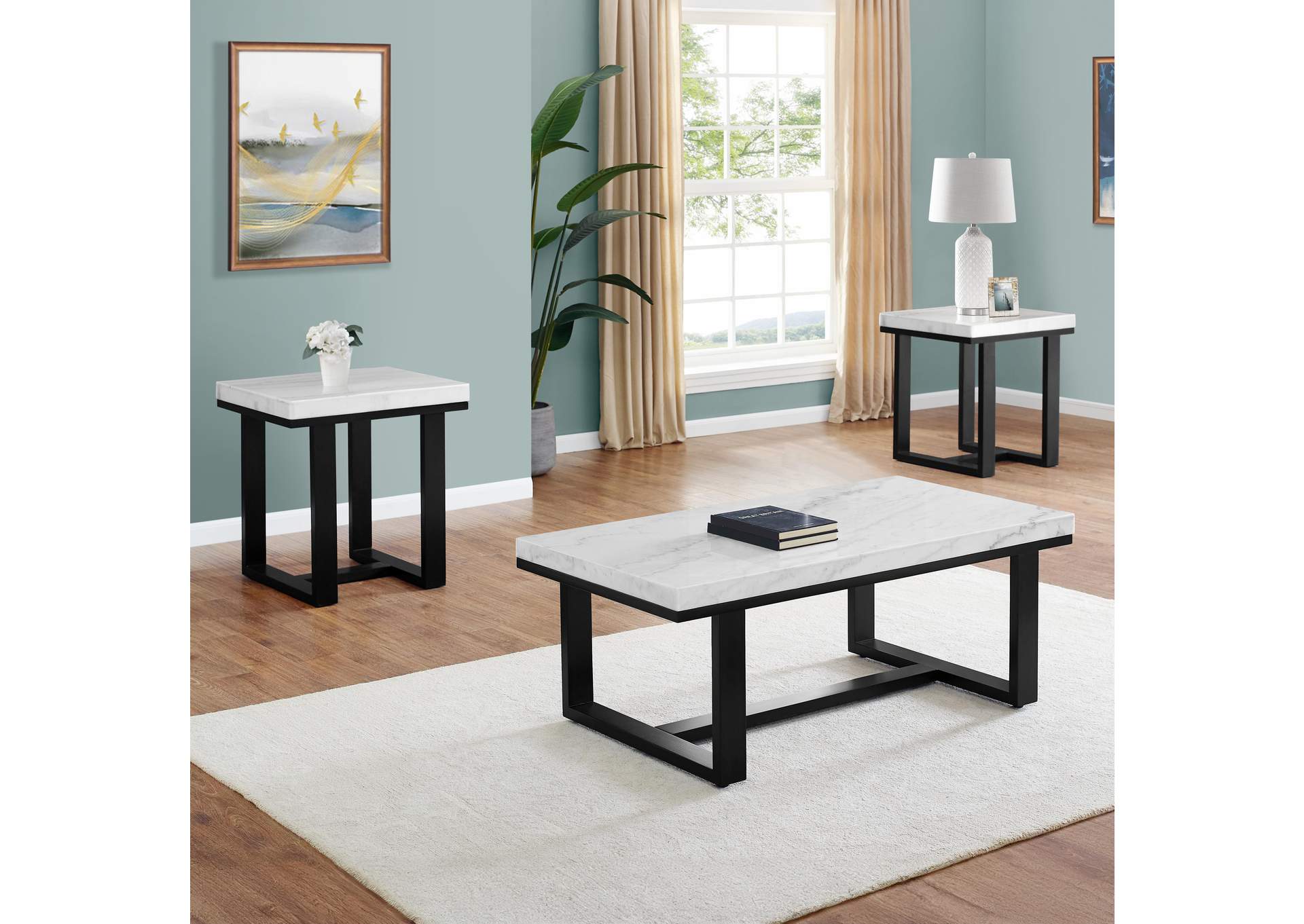 Lucca White 3-Piece Marble Occasional Set image 1