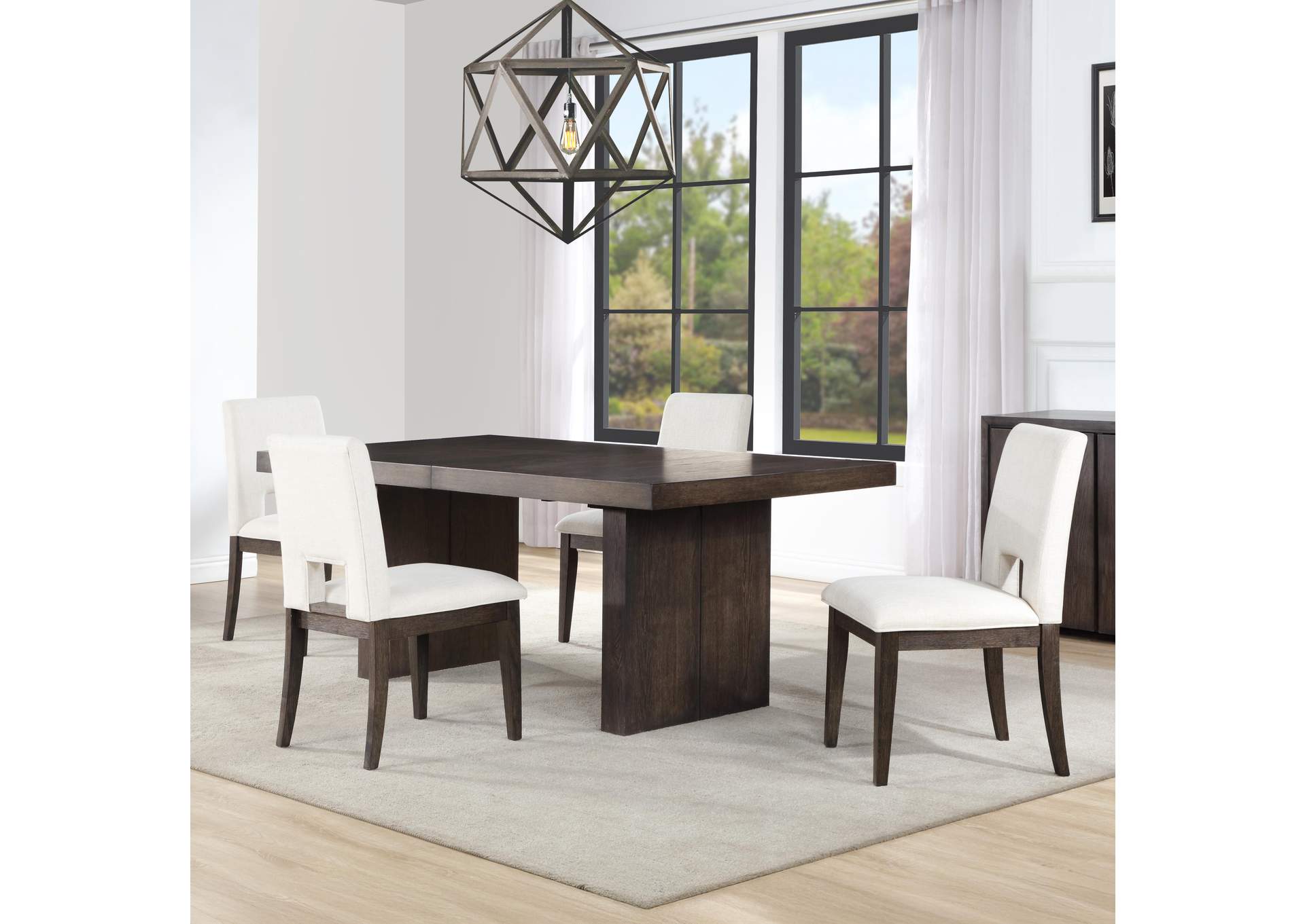 Evan 5-Piece 78-96 Inch with 18-Inch Leaf Table, 5 White Chairs image 1