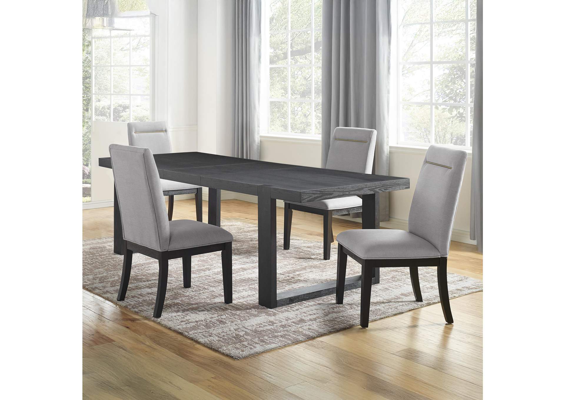 Yves Black Dining Table with 4 Grey Chairs image 1
