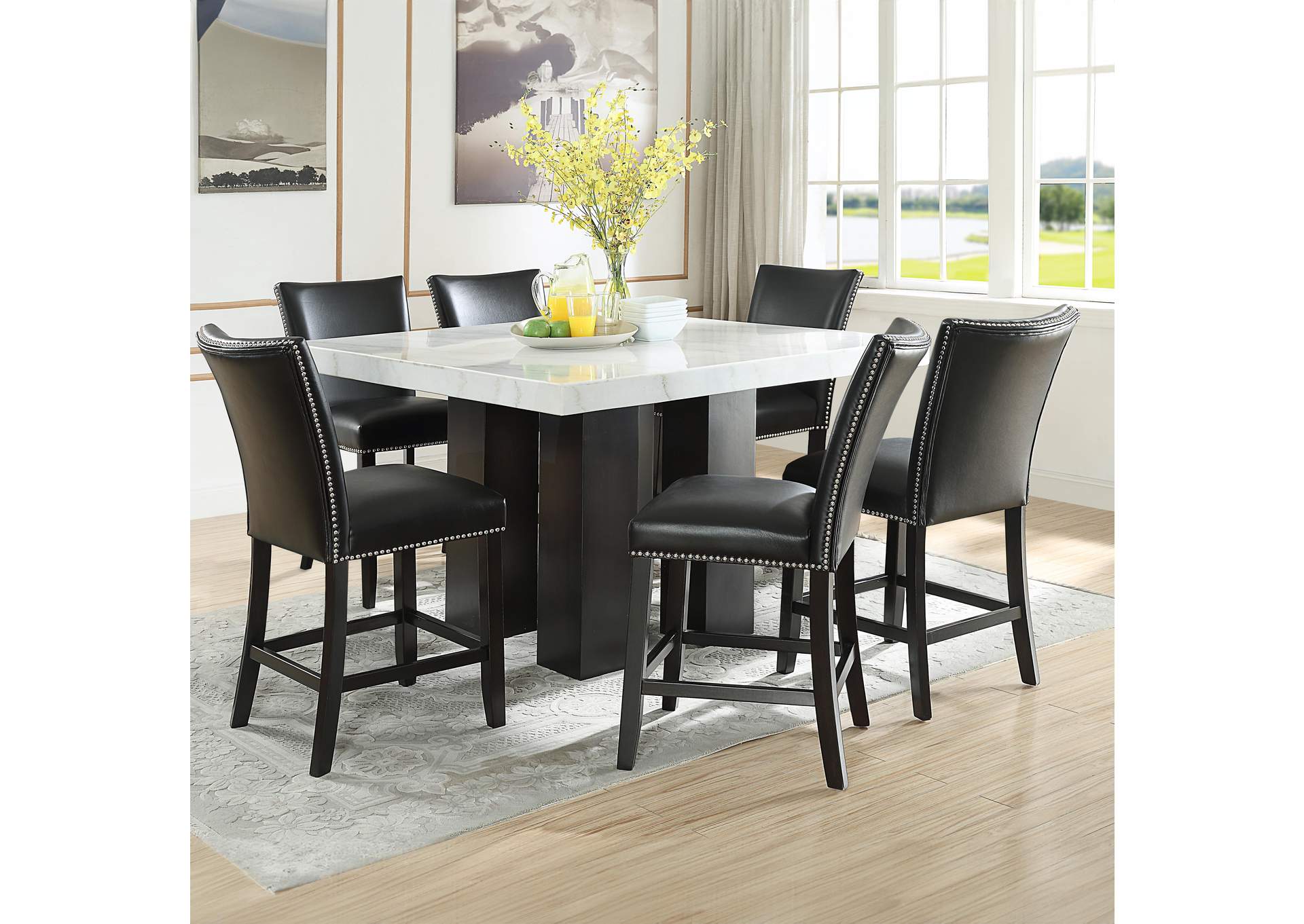 Camila Square 7-Piece Counter Set Black Chair image 1