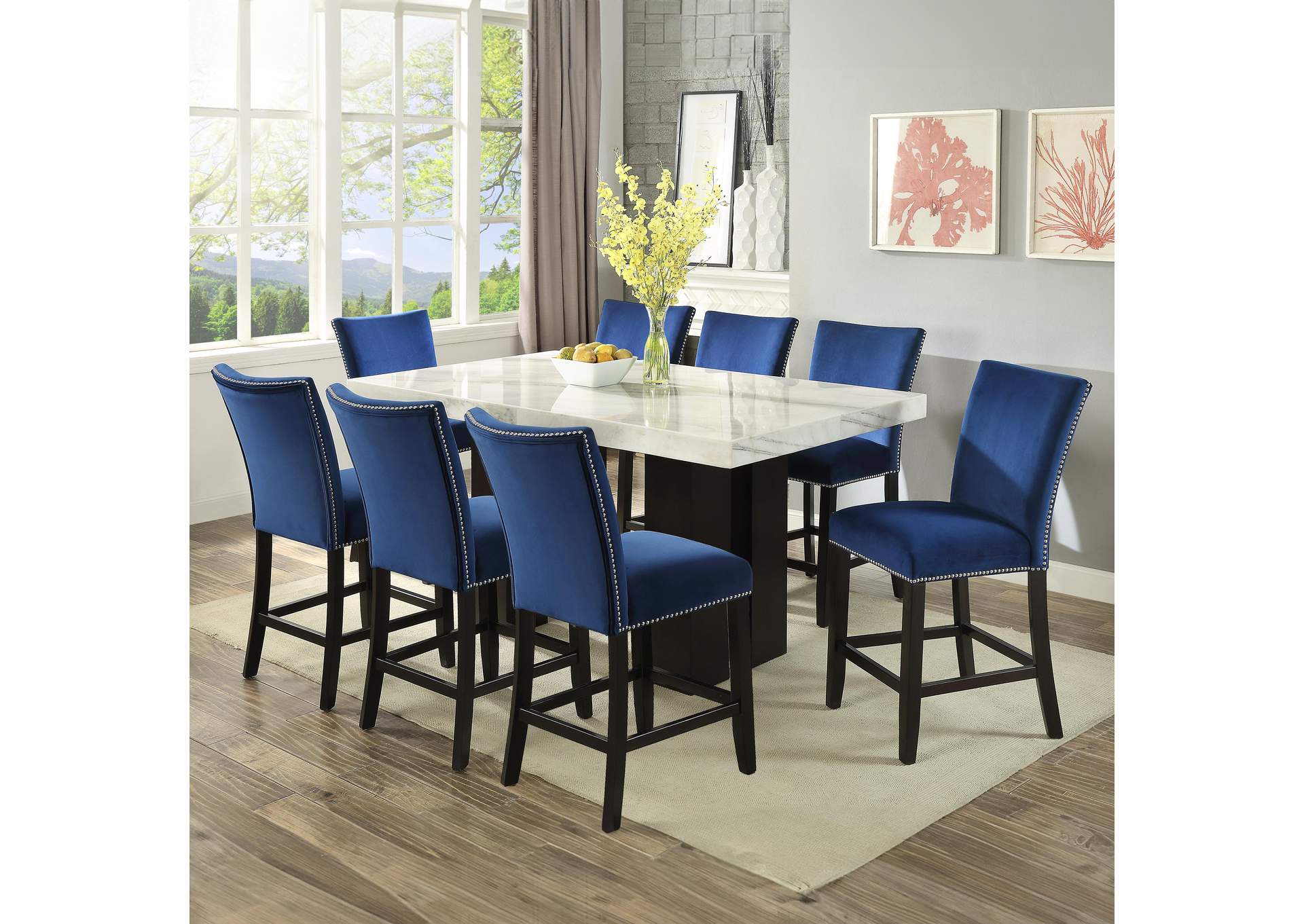 Camila 9-Piece Rectangle Counter Set Blue Chair image 1