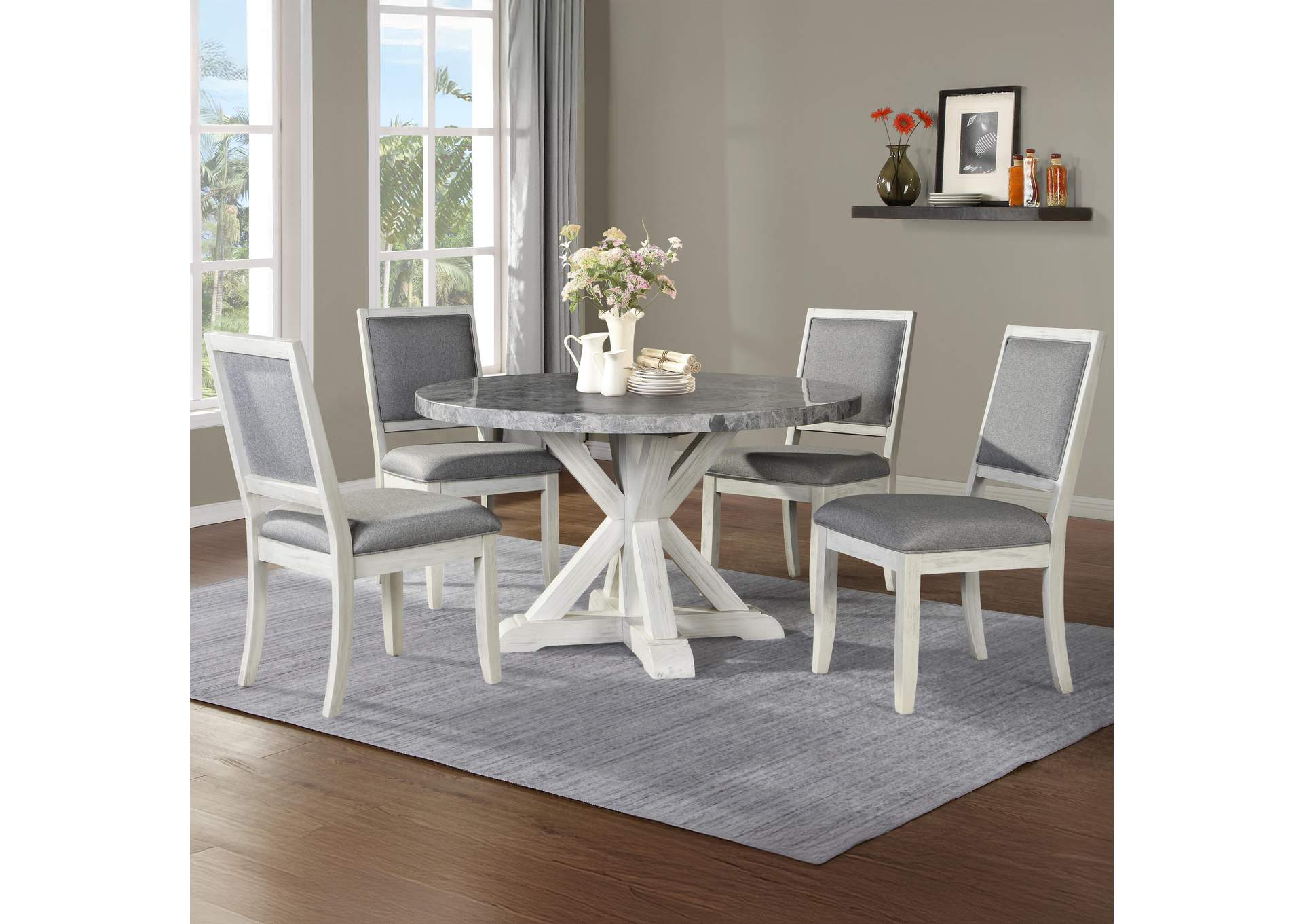 Canova Gray 5-Piece Marble Top Dining Set image 1