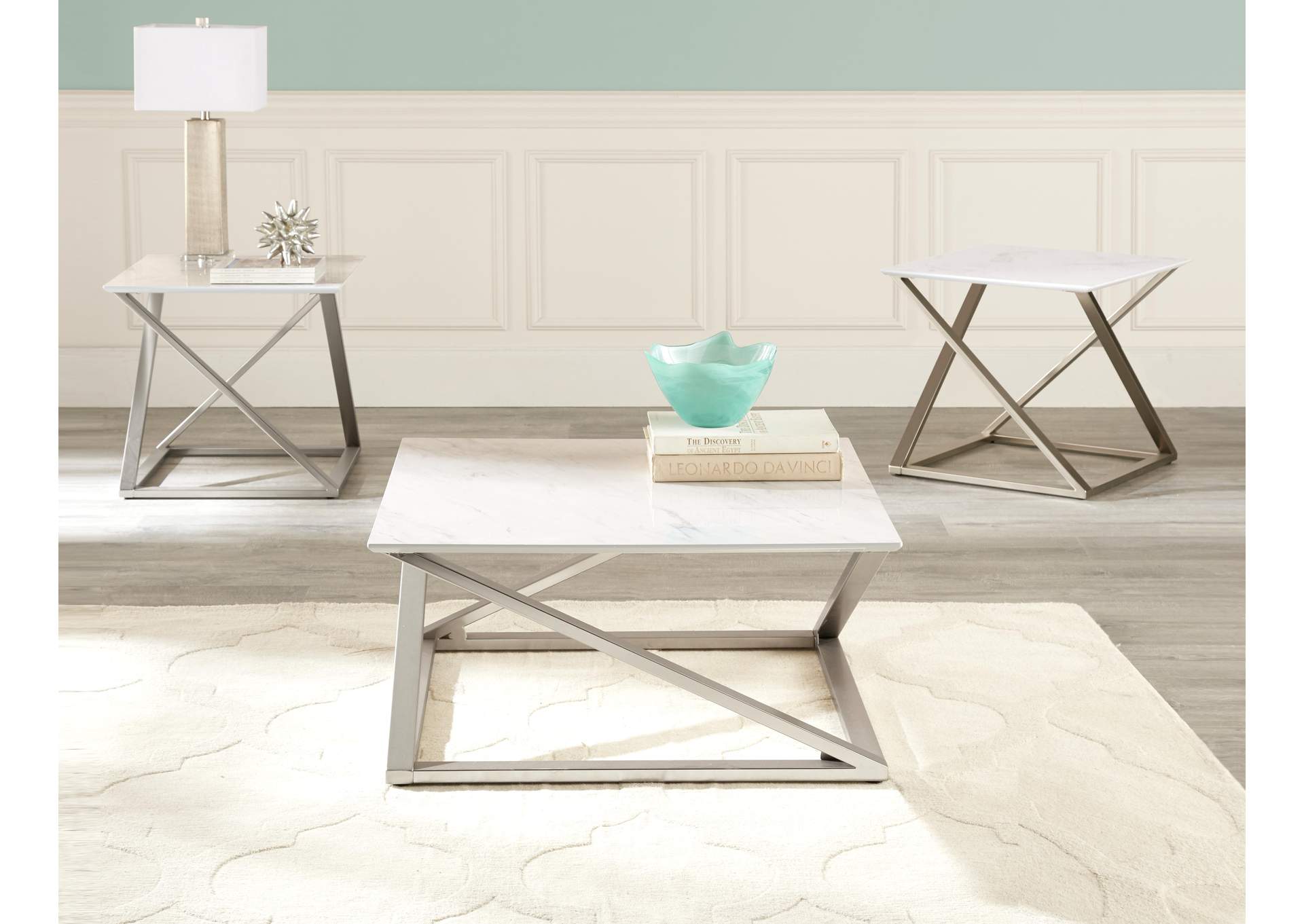 Zurich White 3-Piece Marble Occasional Set image 1